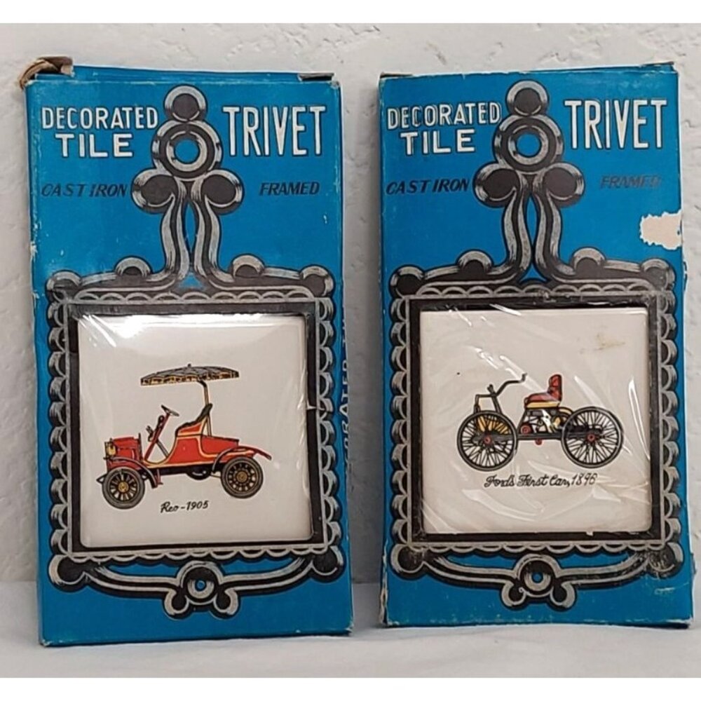 Vintage Cast Iron Trivet Lot of 2 Ford's Finest 1896 and Reo 1905